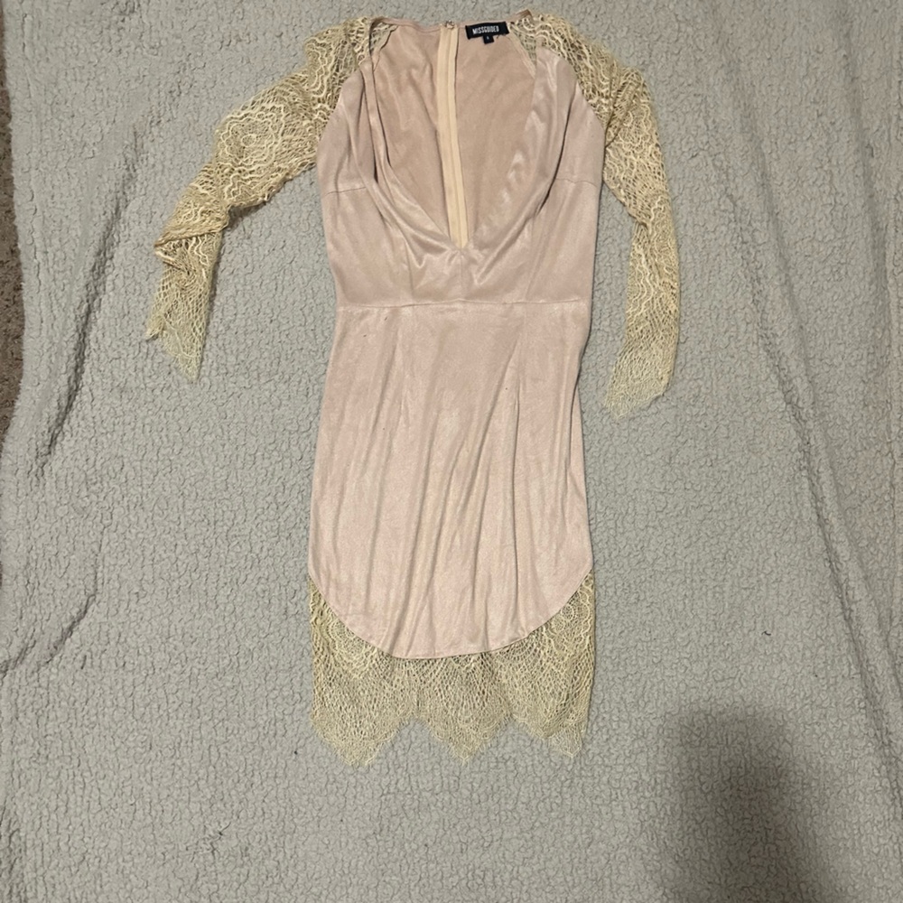 Missguided Blush Dress with Lace Sleeves